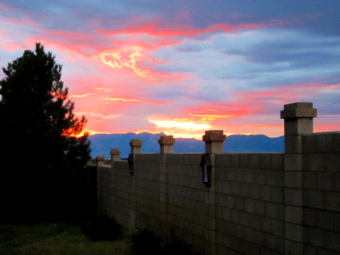 Sunset behind our enclosure wall