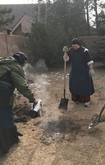 Hot water to heat the frozen ground