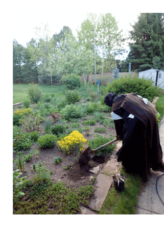 Sister works in the garden